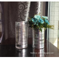 Silver striped cylinders frosted tall glass candle holders
